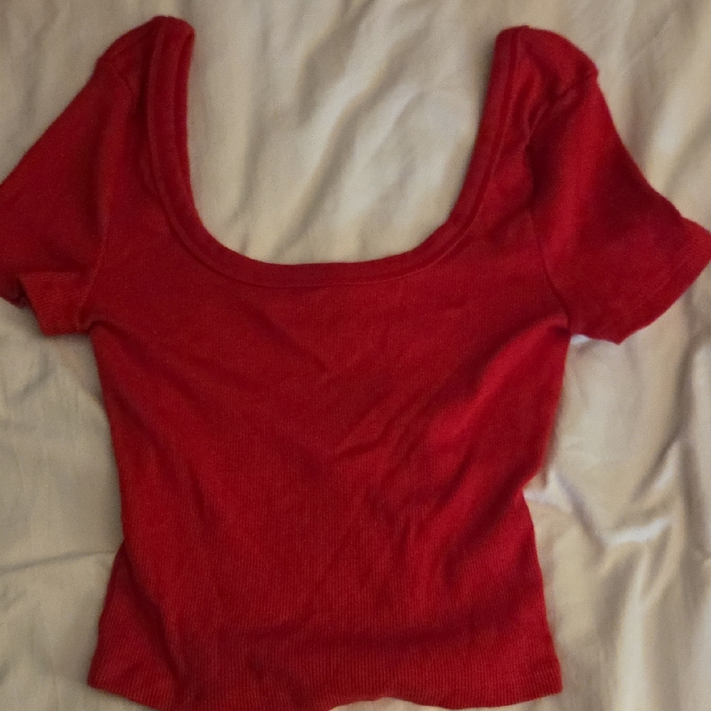 Red Scoop Neck Tee